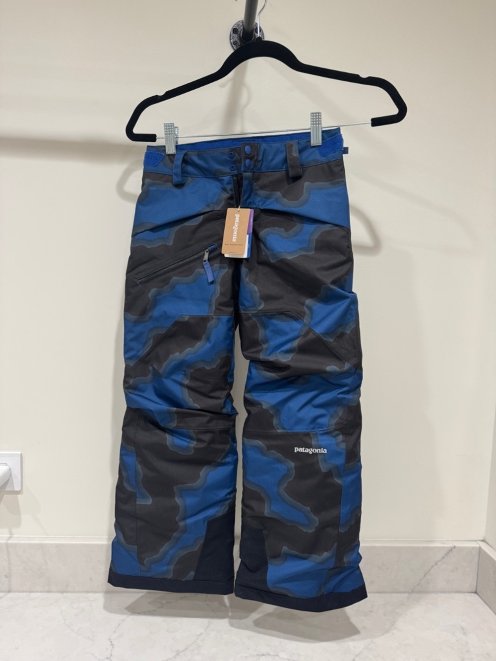 Patagonia Blue and Black Camo Snow Pants